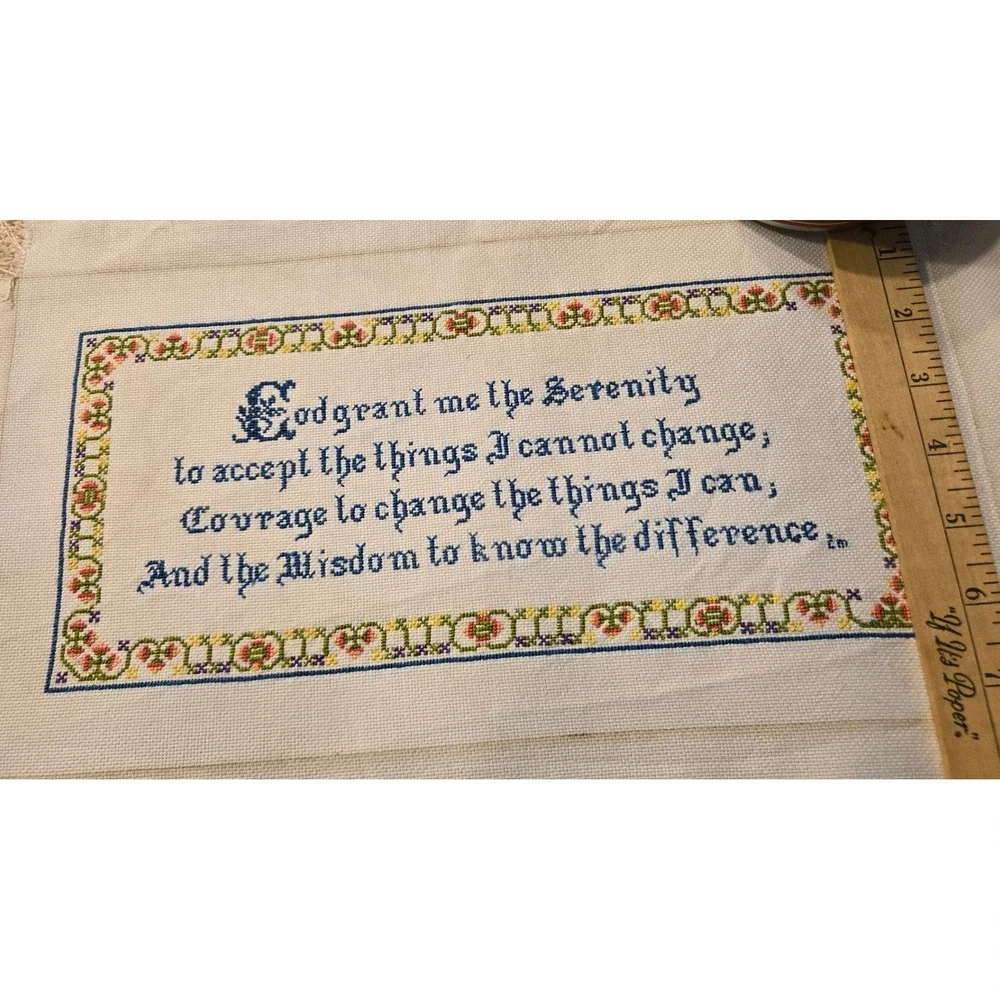 Unframed Serenity Prayer Cross Stitch Panel Vintage Floral Cream Good
